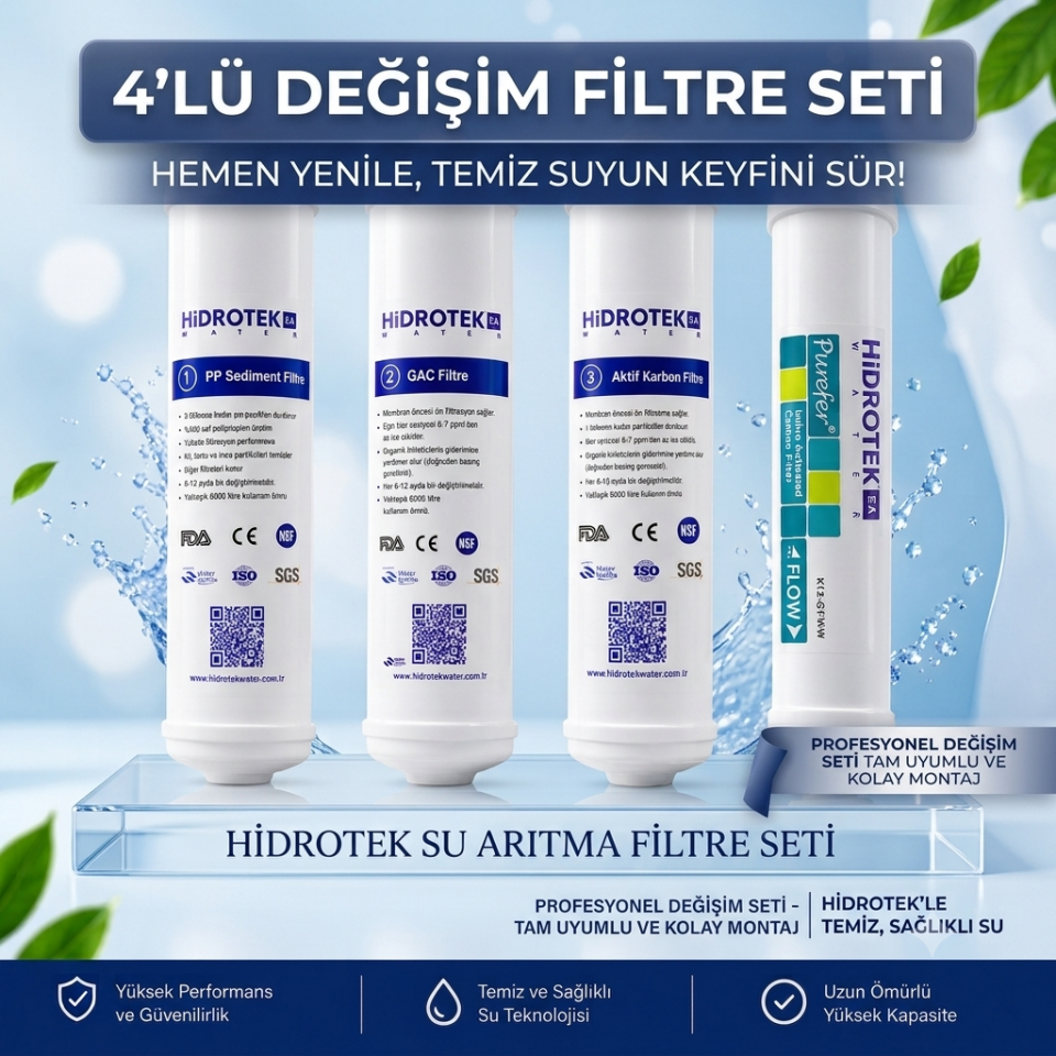 Hidrotek EA Water İlk Yıl Değişecek Filtre Seti - 4 lü Filtre Seti