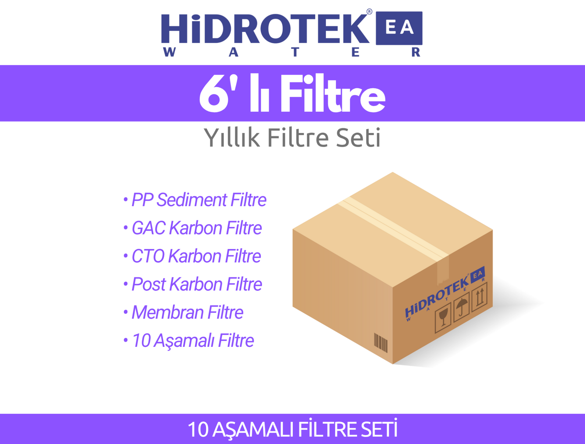 Hidrotek EA Water 10 Aşamalı İkinci Yıl Değişecek Tam Takım Filtre Seti - SERVİS DAHİL