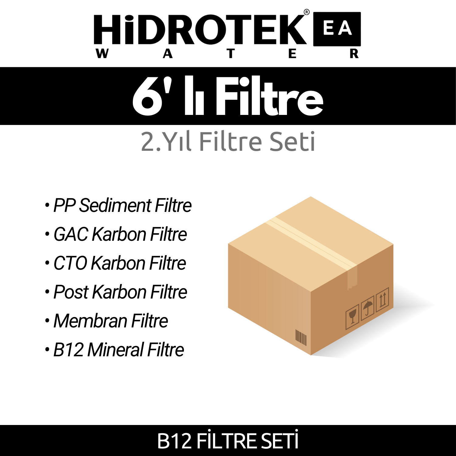 Hidrotek EA Water B12 Su Arıtma Cihazı 2. Yıl Değişecek Filtre Seti - SERVİS DAHİL