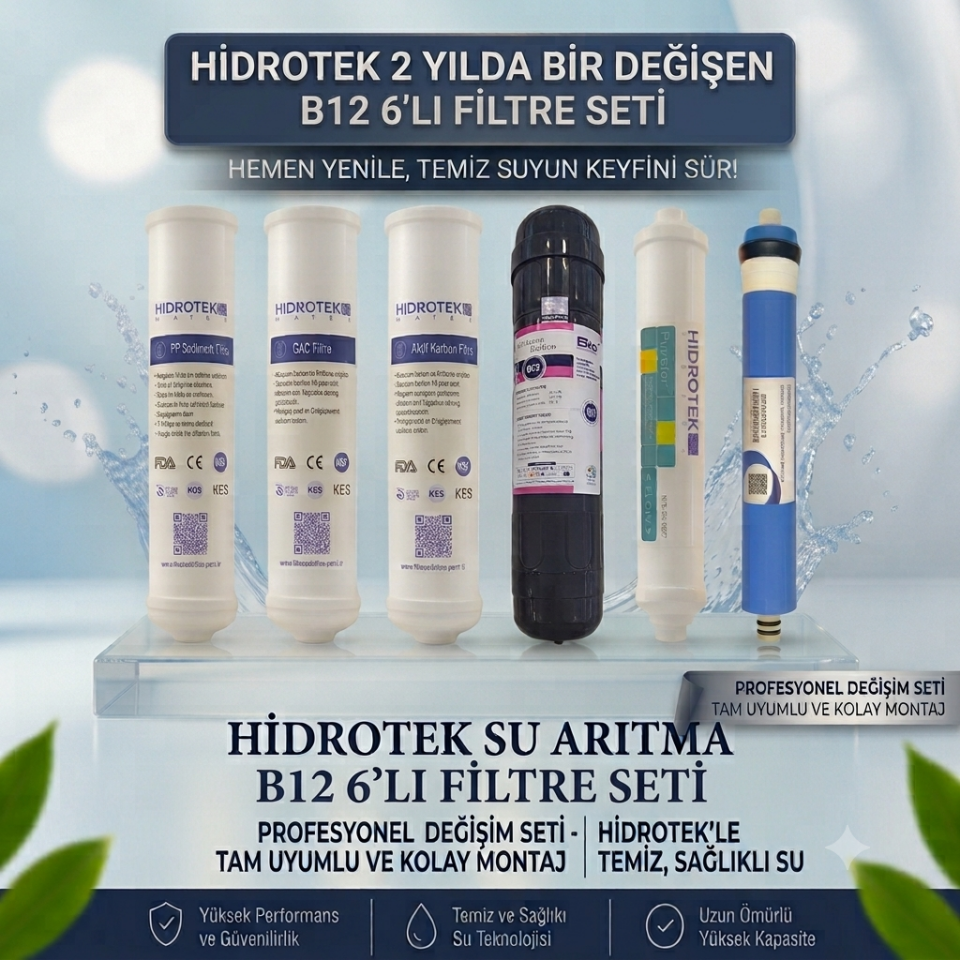 Hidrotek EA Water B12 Su Arıtma Cihazı 2. Yıl Değişecek Filtre Seti