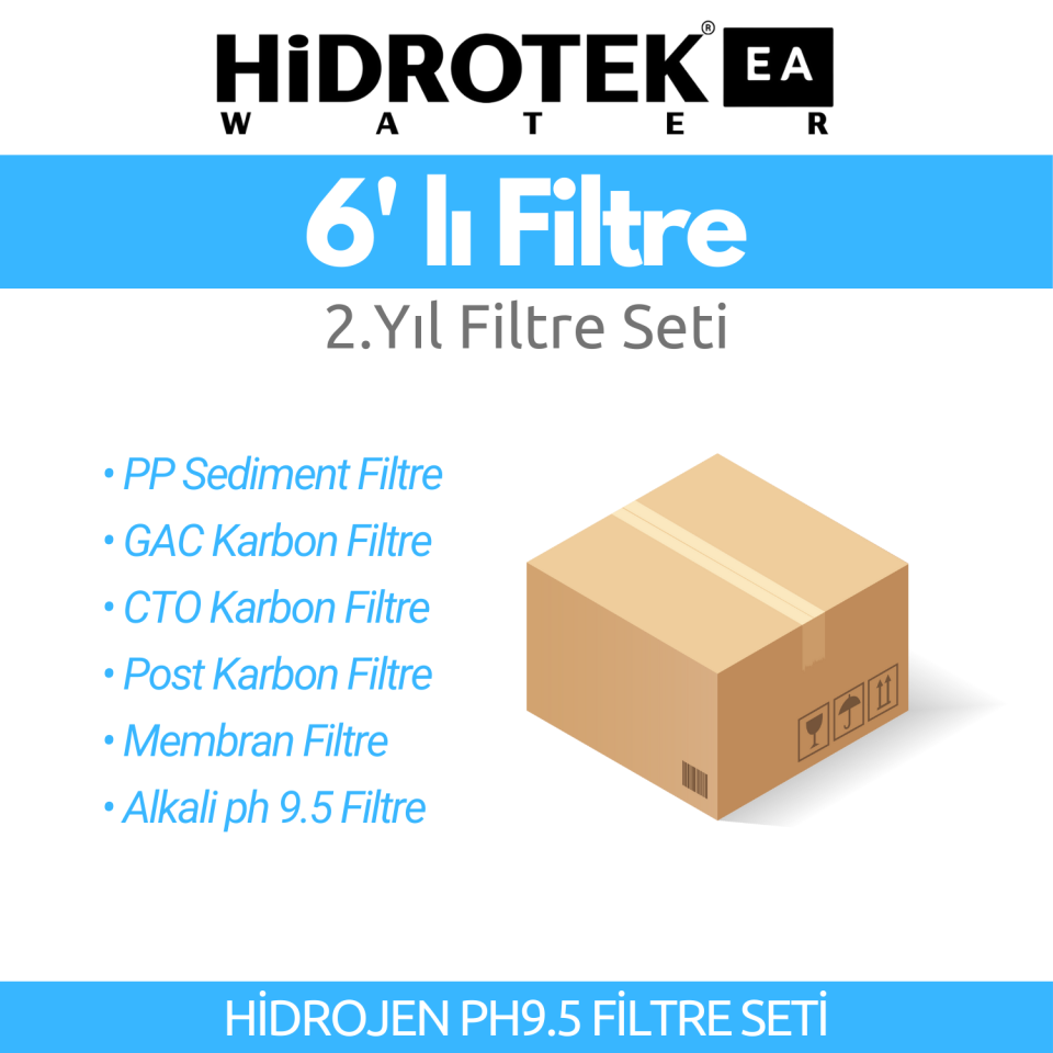 Hidrotek EA Water Hidrojen pH 9,5 Su Arıtma Cihazı 2. Yıl Değişecek Filtre Seti -SERVİS DAHİL