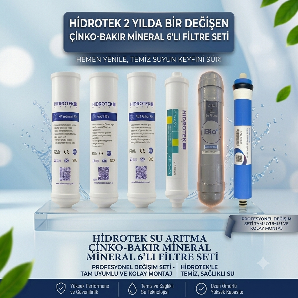 Hidrotek Çinko Bakır Su Arıtma Cihazı 2. Yıl Değişecek Filtre Seti