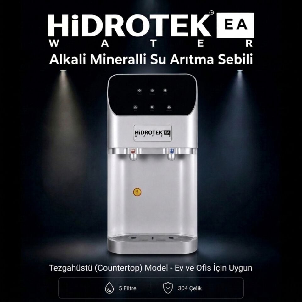 Hidrotek EA Water Alkali Mineralli pH 9 İyonizer Tezgah Üstü Şebeke Bağlantılı Mini Canlı Su Sebili