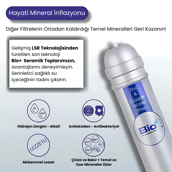 Hidrotek EA Water pH 9 Alkali Çinko ve Bakır Mineralli Su Filtresi