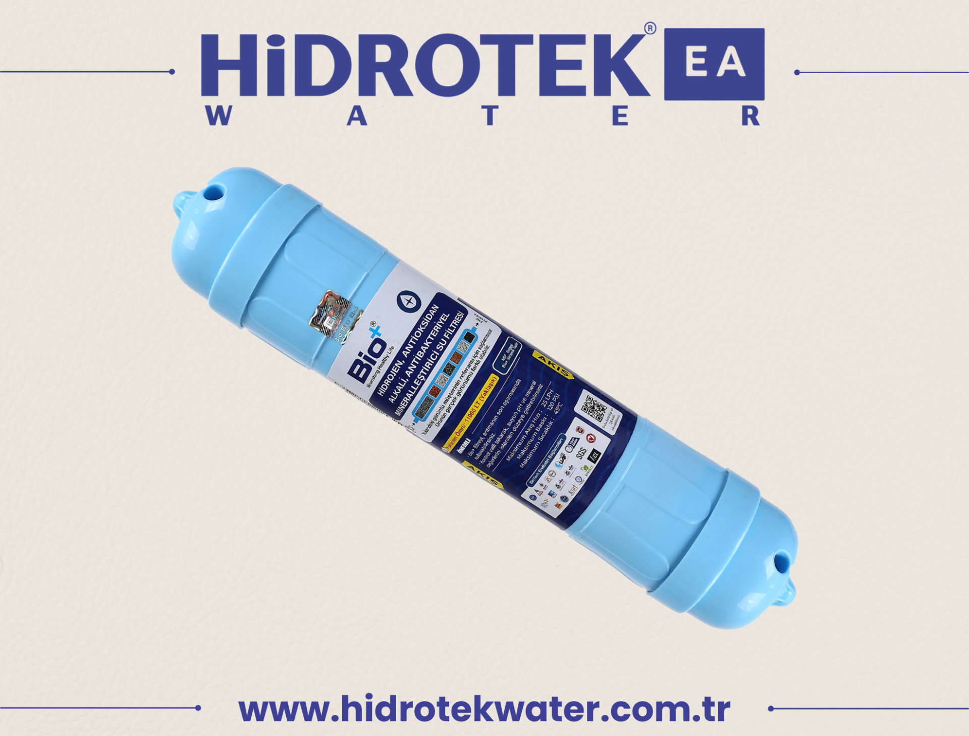Hidrotek EA Water Hidrojen Açısından Zengin, Alkali, Antioksidan, Mineralleştirici Su Filtresi 11''
