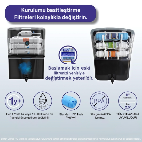 Hidrotek EA Water Hidrojen Açısından Zengin, Alkali, Antioksidan, Mineralleştirici Su Filtresi 11''