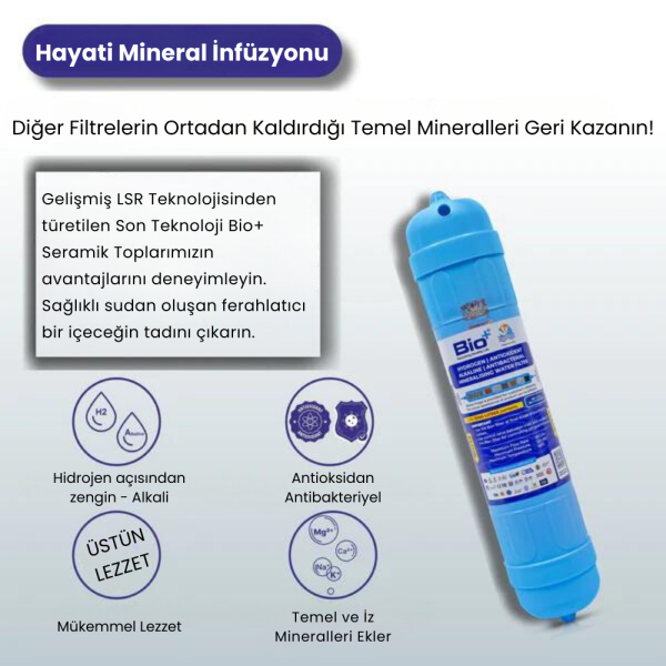 Hidrotek EA Water Hidrojen Açısından Zengin, Alkali, Antioksidan, Mineralleştirici Su Filtresi 11''