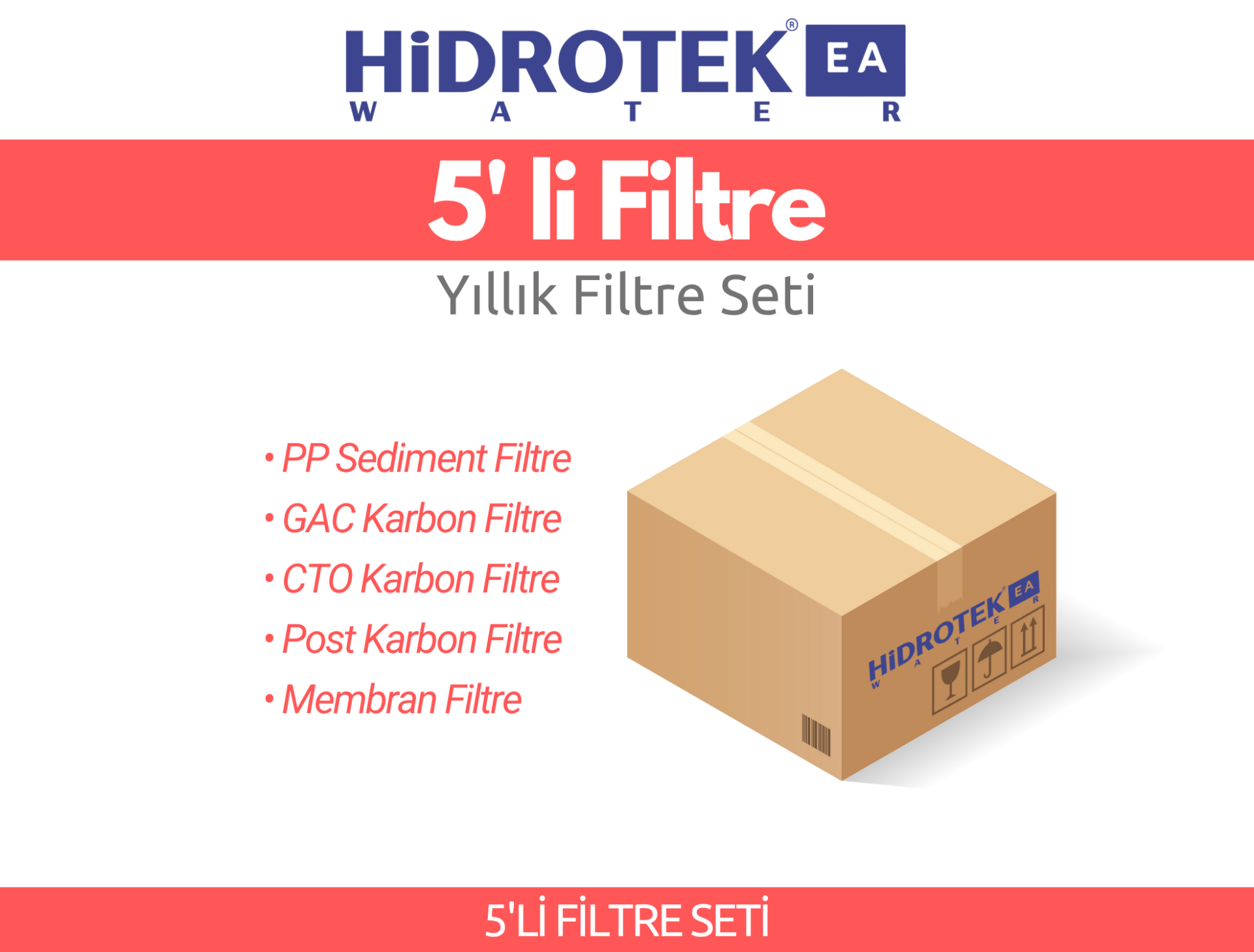 Hidrotek EA Water İlk Yıl Değişecek Filtre Seti - 5 li Filtre Seti - SERVİS DAHİL