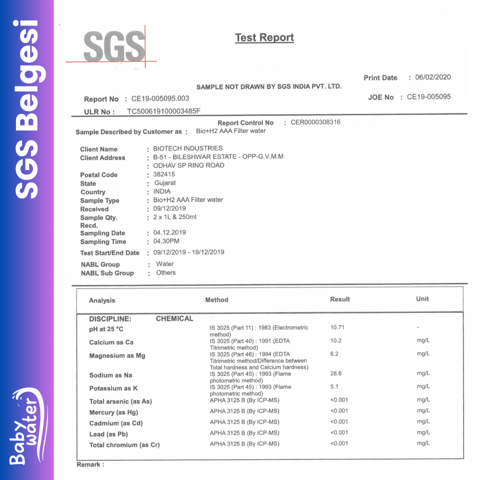 BabyWater Alkali pH 8,5 Bebekler için Sağlıklı Su Üretim Cihazı