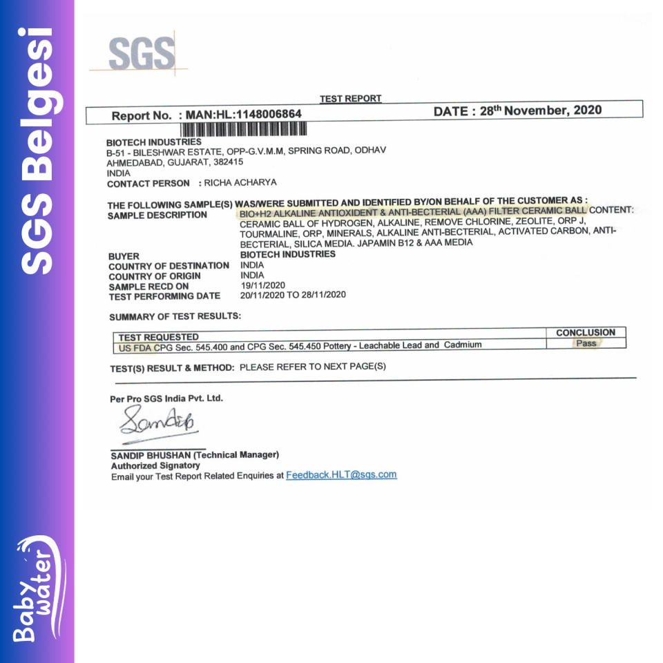 BabyWater Alkali pH 8,5 Bebekler için Sağlıklı Su Üretim Cihazı